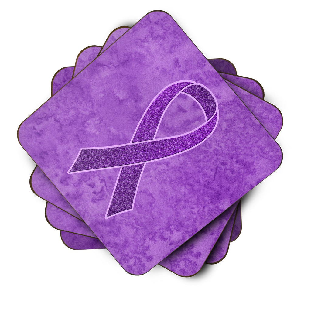 Purple Ribbon for Pancreatic and Leiomyosarcoma Cancer Awareness Foam Coasters Set of 4 Cup Coasters for Indoor Outdoor, Tabletop Protection, Anti Slip, Mouse pad Material