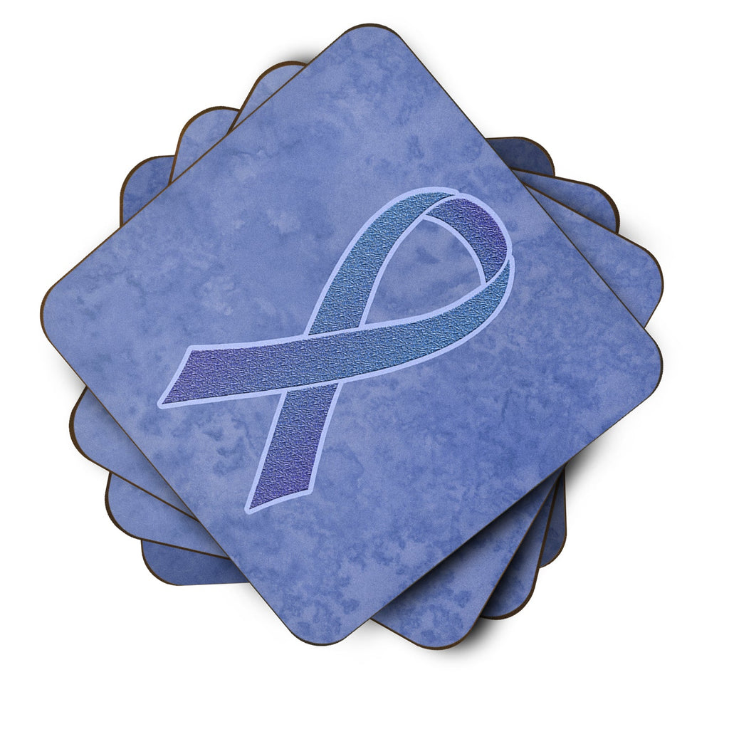 Periwinkle Blue Ribbon for Esophageal and Stomach Cancer Awareness Foam Coasters Set of 4 Cup Coasters for Indoor Outdoor, Tabletop Protection, Anti Slip, Mouse pad Material