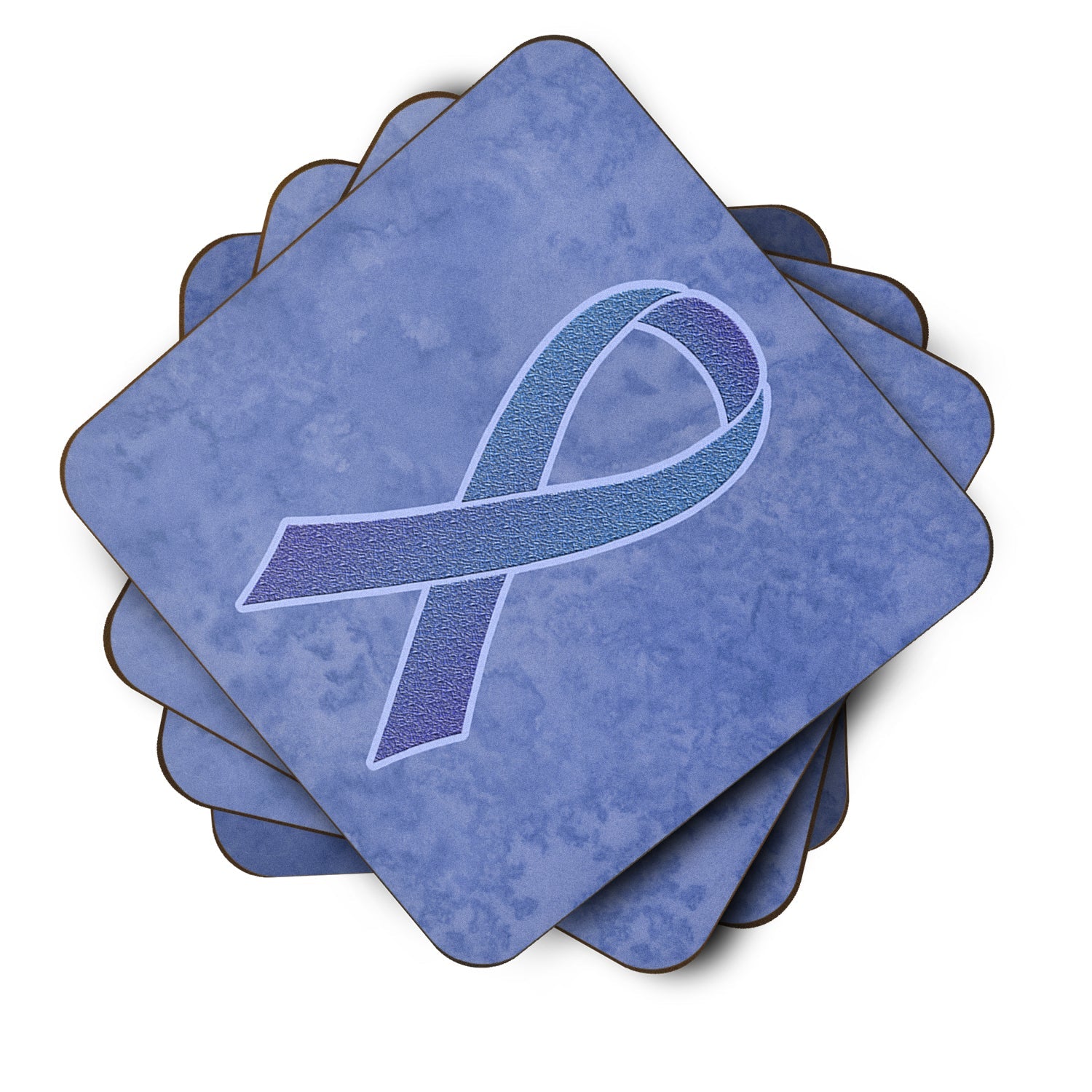 Periwinkle Blue Ribbon for Esophageal and Stomach Cancer Awareness Foam Coasters Set of 4 Cup Coasters for Indoor Outdoor, Tabletop Protection, Anti Slip, Mouse pad Material