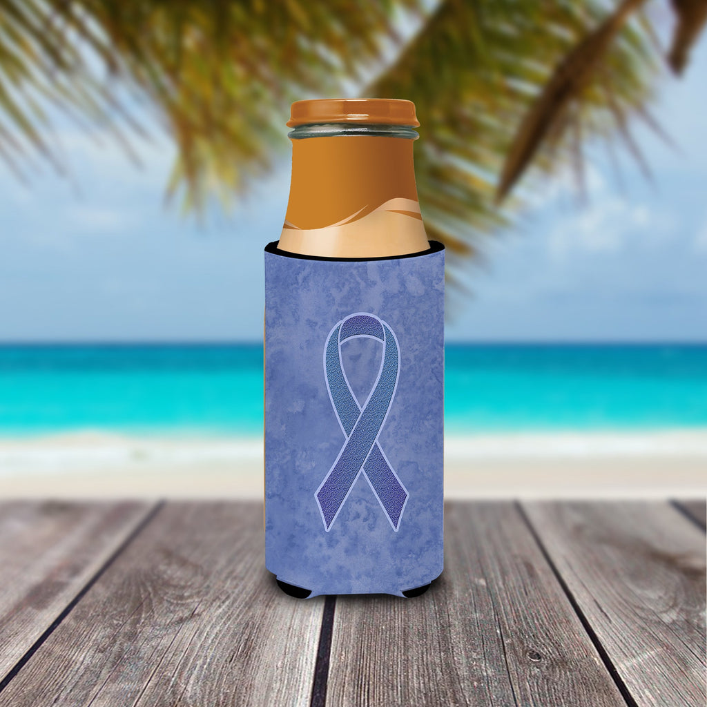 Periwinkle Blue Ribbon for Esophageal and Stomach Cancer Awareness Slim Can Hugger , Insulated Foam Hugger for 12 oz Slim Cans, Beer Bottles & Water Bottles, Printed in USA