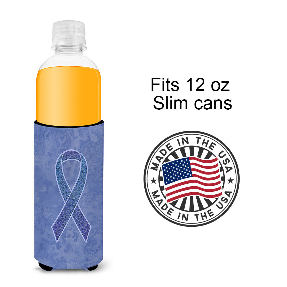 Periwinkle Blue Ribbon for Esophageal and Stomach Cancer Awareness Slim Can Hugger , Insulated Foam Hugger for 12 oz Slim Cans, Beer Bottles & Water Bottles, Printed in USA