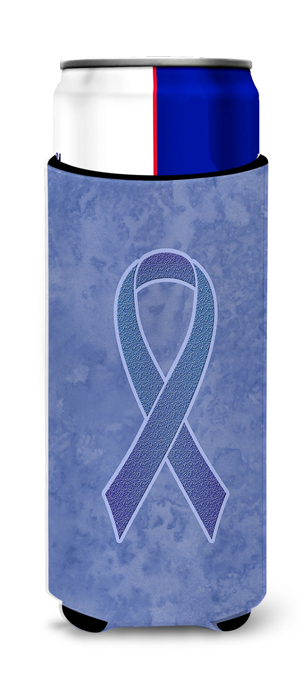 Periwinkle Blue Ribbon for Esophageal and Stomach Cancer Awareness Slim Can Hugger , Insulated Foam Hugger for 12 oz Slim Cans, Beer Bottles & Water Bottles, Printed in USA