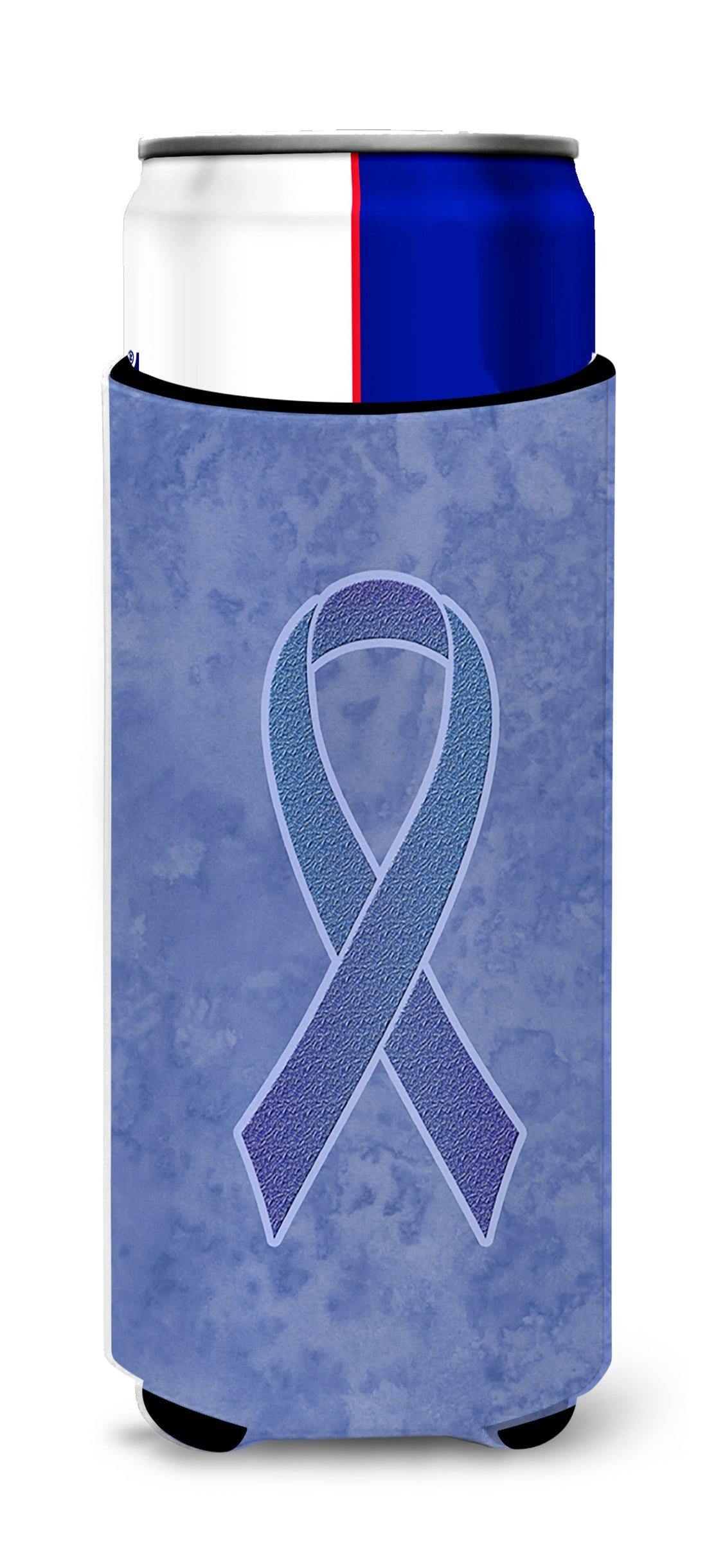 Periwinkle Blue Ribbon for Esophageal and Stomach Cancer Awareness Slim Can Hugger , Insulated Foam Hugger for 12 oz Slim Cans, Beer Bottles & Water Bottles, Printed in USA