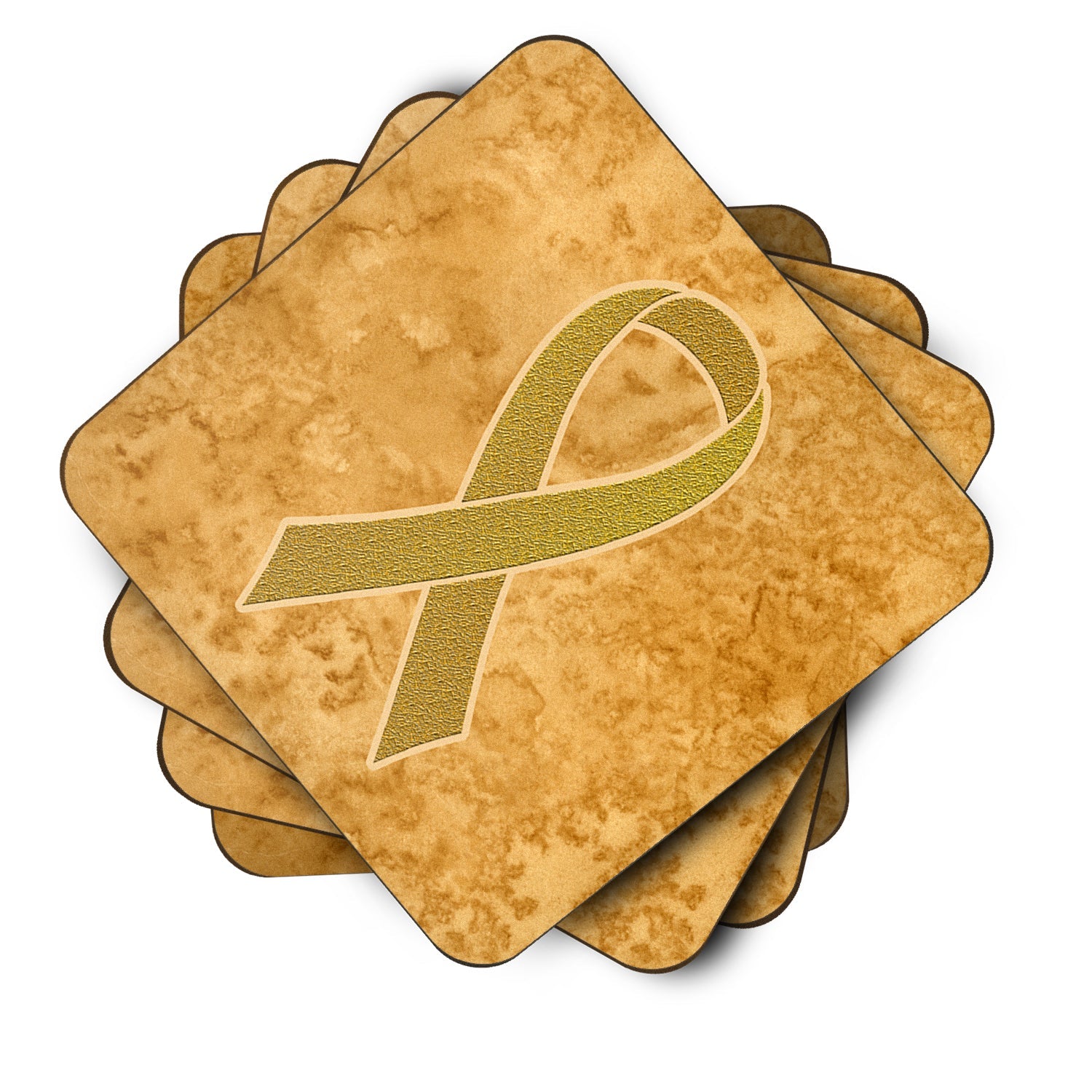 Gold Ribbon for Childhood Cancers Awareness Foam Coasters Set of 4 Cup Coasters for Indoor Outdoor, Tabletop Protection, Anti Slip, Mouse pad Material