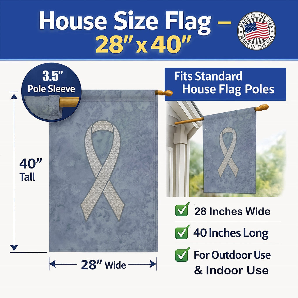 Clear Ribbon for Lung Cancer Awareness House Flag 28x40 Porch Sleeve Pole Decorative Outside Yard Banner Artwork Wall Hanging, Polyester