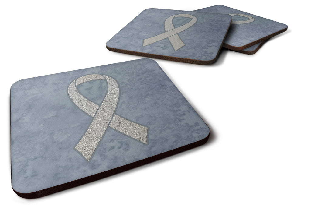 Clear Ribbon for Lung Cancer Awareness Foam Coasters Set of 4 Cup Coasters for Indoor Outdoor, Tabletop Protection, Anti Slip, Mouse pad Material
