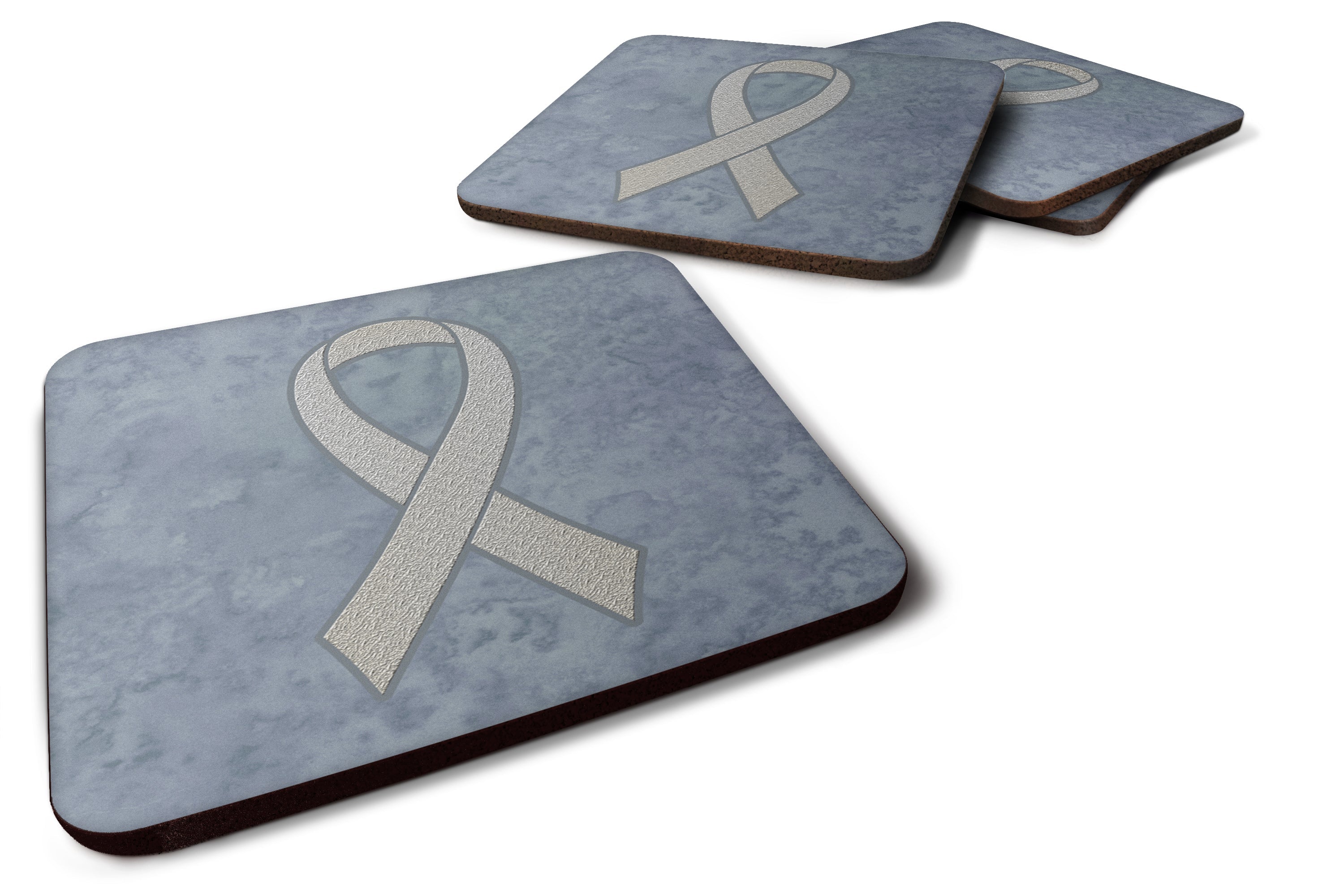 Clear Ribbon for Lung Cancer Awareness Foam Coasters Set of 4 Cup Coasters for Indoor Outdoor, Tabletop Protection, Anti Slip, Mouse pad Material