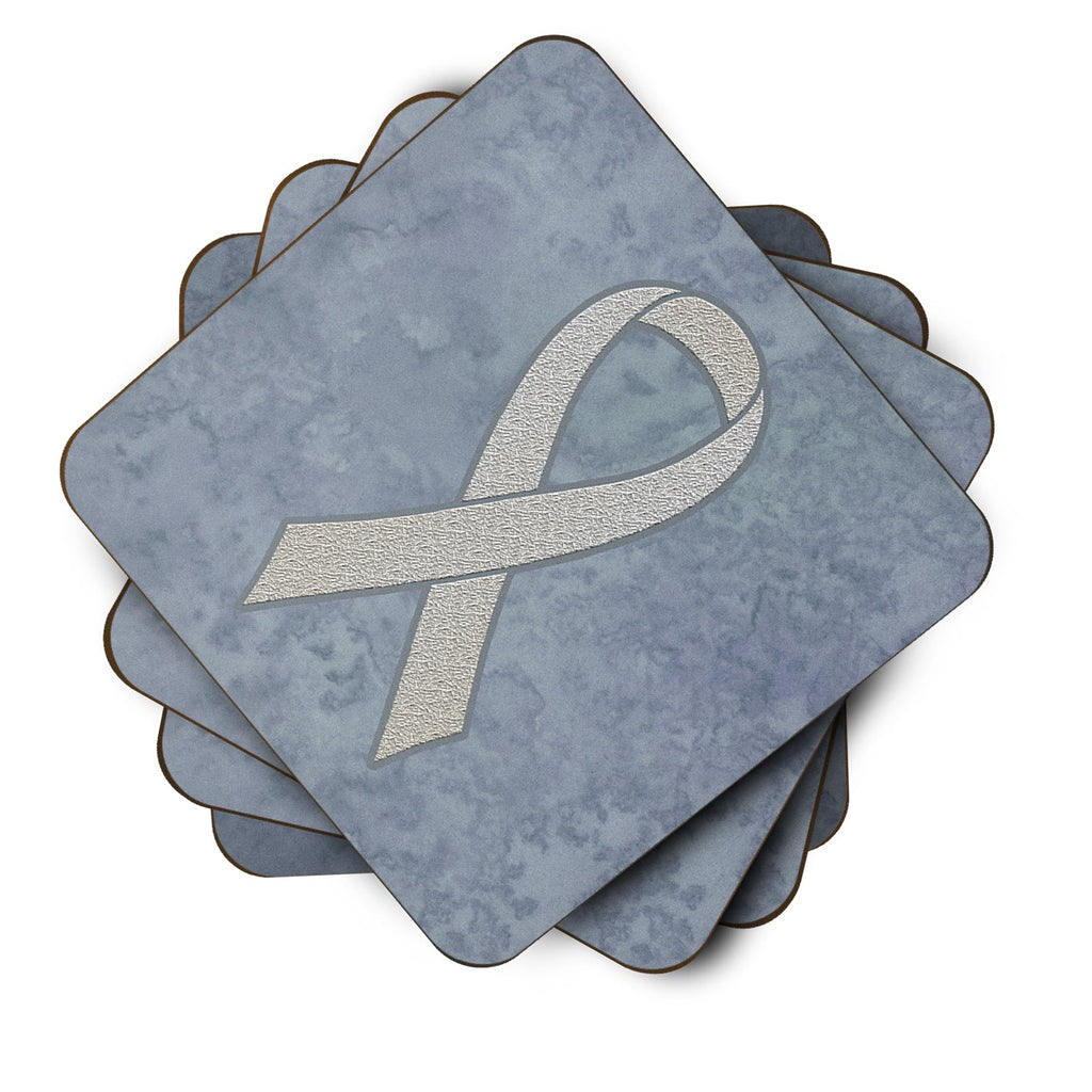 Clear Ribbon for Lung Cancer Awareness Foam Coasters Set of 4 Cup Coasters for Indoor Outdoor, Tabletop Protection, Anti Slip, Mouse pad Material