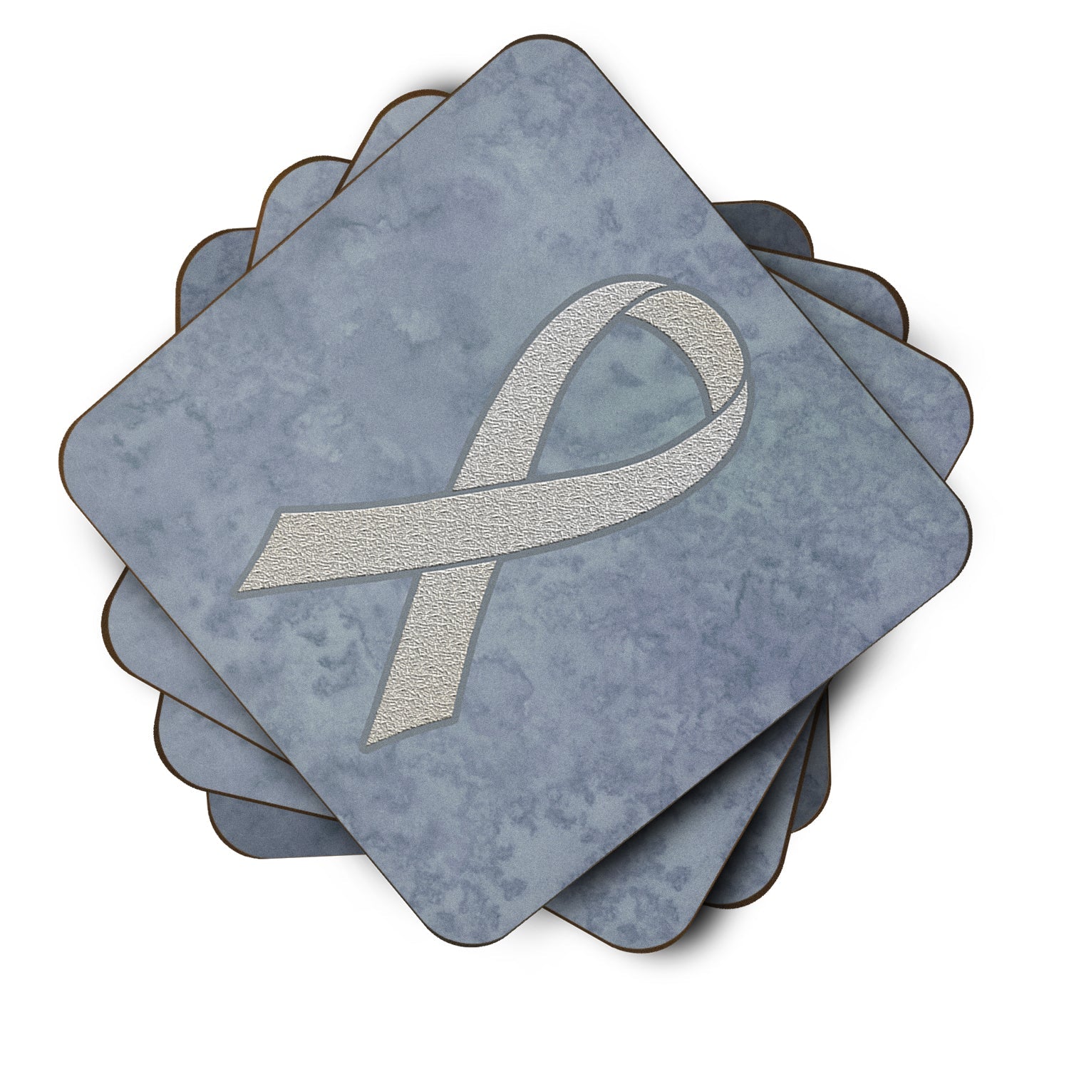 Clear Ribbon for Lung Cancer Awareness Foam Coasters Set of 4 Cup Coasters for Indoor Outdoor, Tabletop Protection, Anti Slip, Mouse pad Material