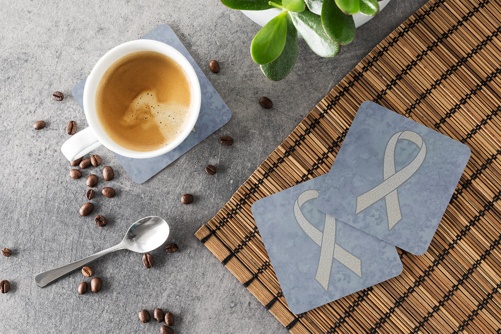 Clear Ribbon for Lung Cancer Awareness Foam Coasters Set of 4 Cup Coasters for Indoor Outdoor, Tabletop Protection, Anti Slip, Mouse pad Material