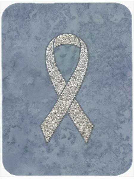Clear Ribbon for Lung Cancer Awareness Cutting Board Tempered Glass Kitchen Cutting Surface, Heat Resistant Chopping, Non-Slip Feet, Food Prep & Serving