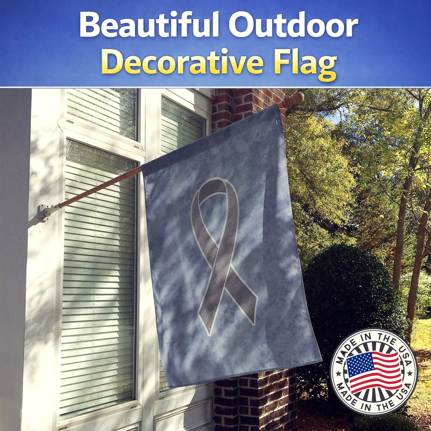 Grey Ribbon for Brain Cancer Awareness House Flag 28x40 Porch Sleeve Pole Decorative Outside Yard Banner Artwork Wall Hanging, Polyester