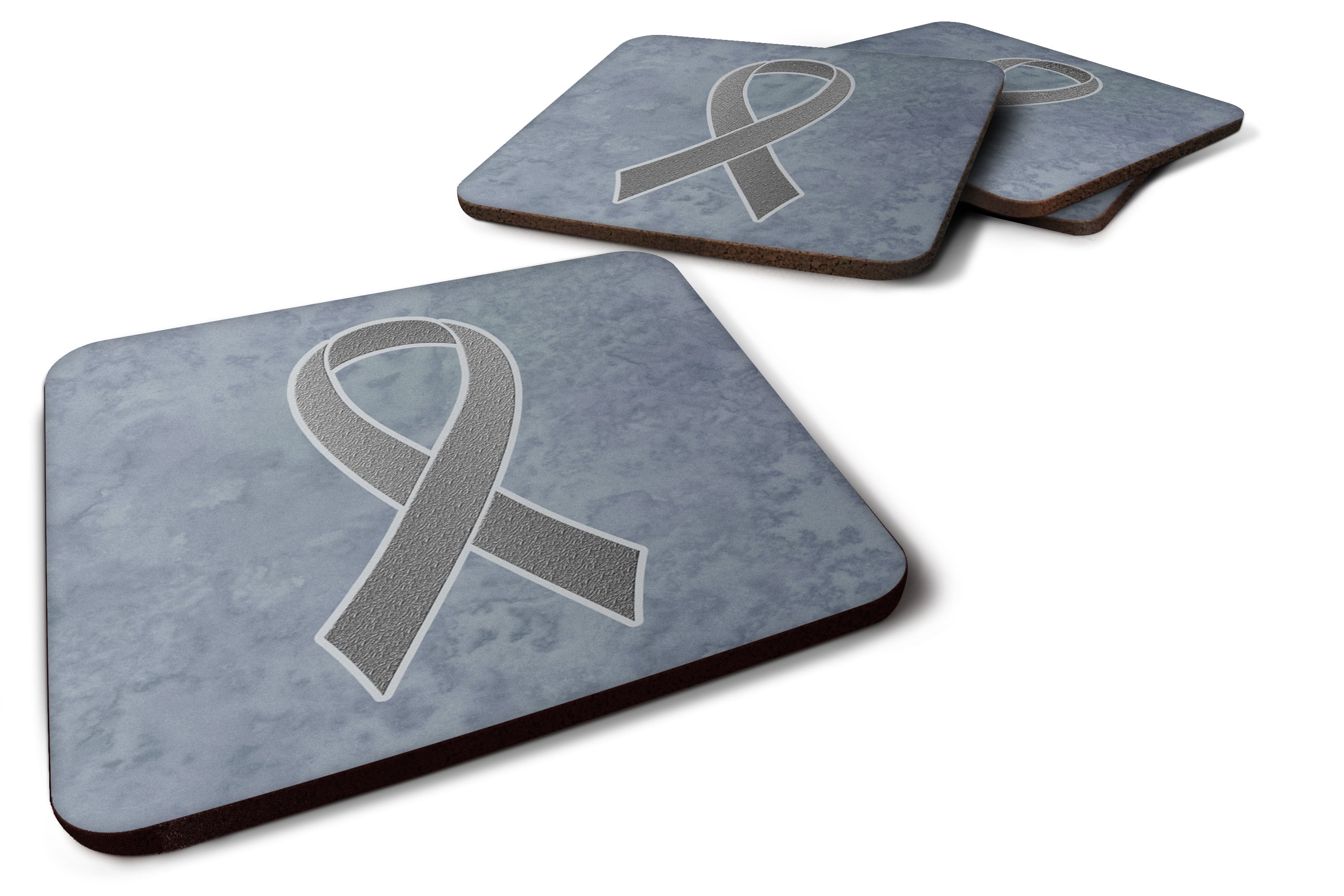Grey Ribbon for Brain Cancer Awareness Foam Coasters Set of 4 Cup Coasters for Indoor Outdoor, Tabletop Protection, Anti Slip, Mouse pad Material