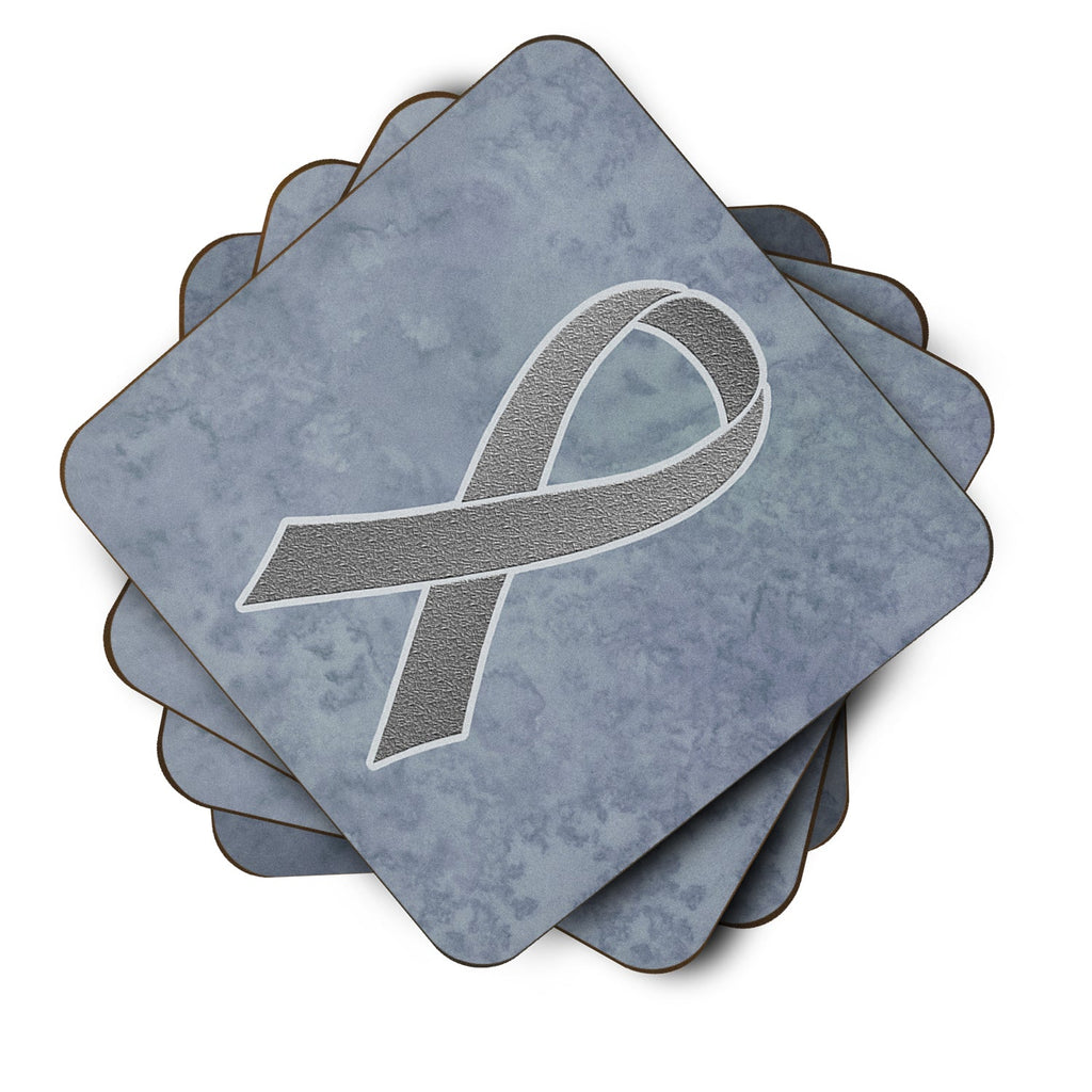 Grey Ribbon for Brain Cancer Awareness Foam Coasters Set of 4 Cup Coasters for Indoor Outdoor, Tabletop Protection, Anti Slip, Mouse pad Material