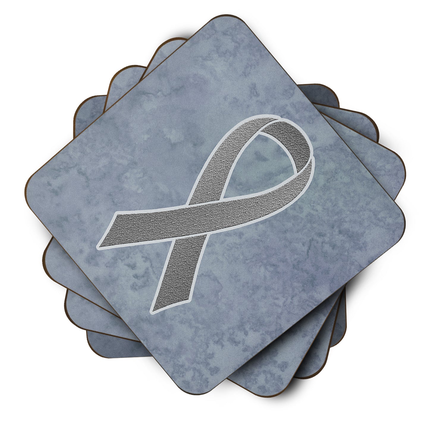 Grey Ribbon for Brain Cancer Awareness Foam Coasters Set of 4 Cup Coasters for Indoor Outdoor, Tabletop Protection, Anti Slip, Mouse pad Material