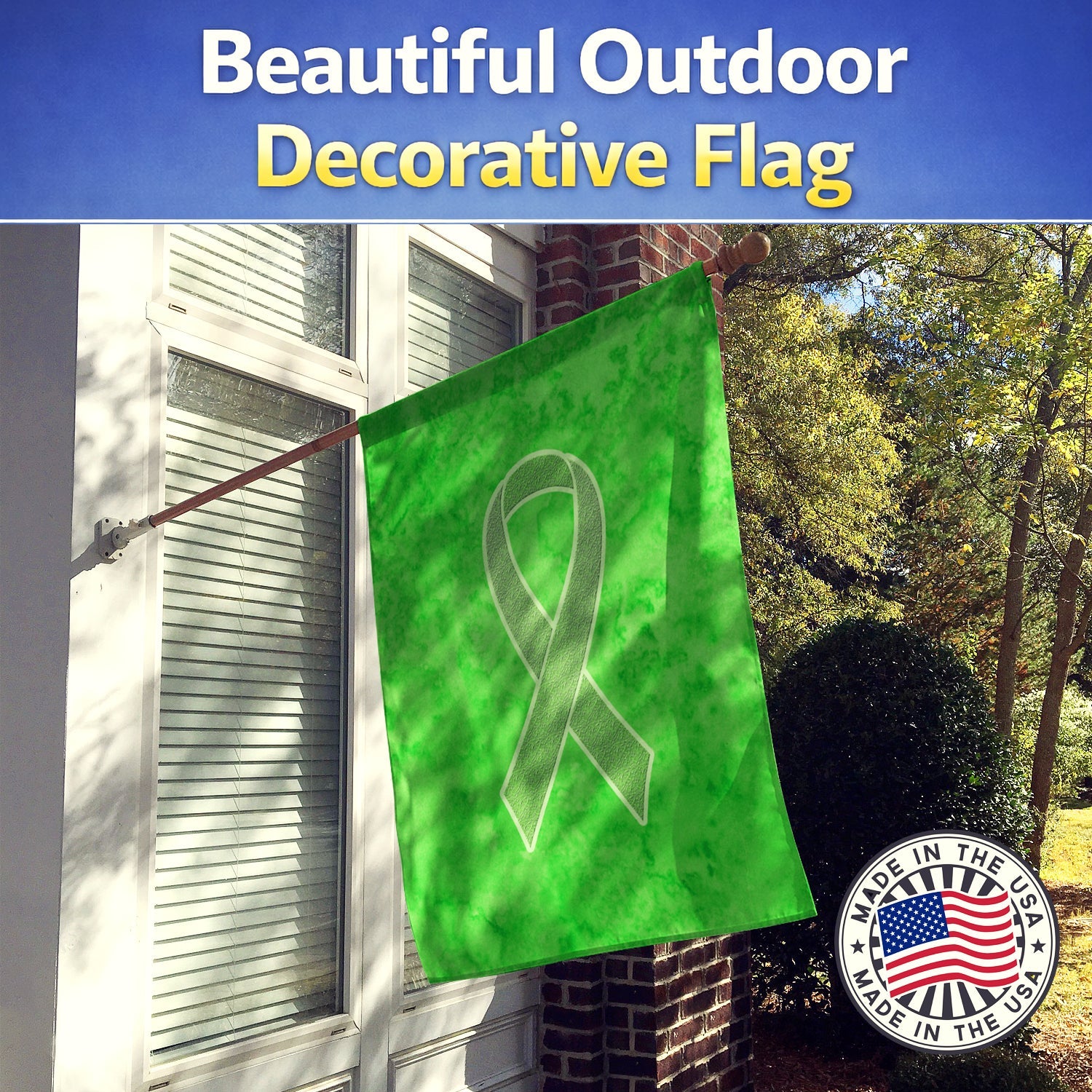 Lime Green Ribbon for Lymphoma Cancer Awareness House Flag 28x40 Porch Sleeve Pole Decorative Outside Yard Banner Artwork Wall Hanging, Polyester