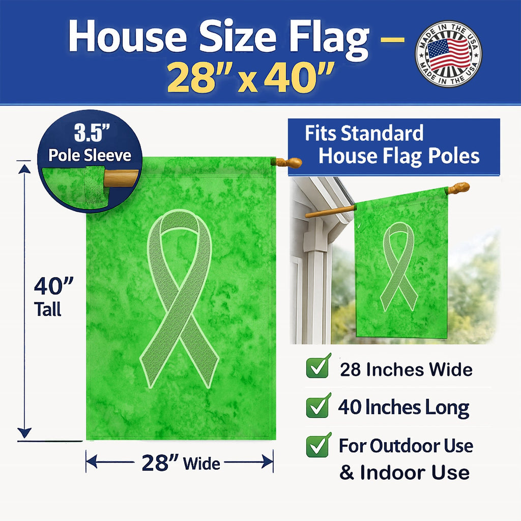 Lime Green Ribbon for Lymphoma Cancer Awareness House Flag 28x40 Porch Sleeve Pole Decorative Outside Yard Banner Artwork Wall Hanging, Polyester