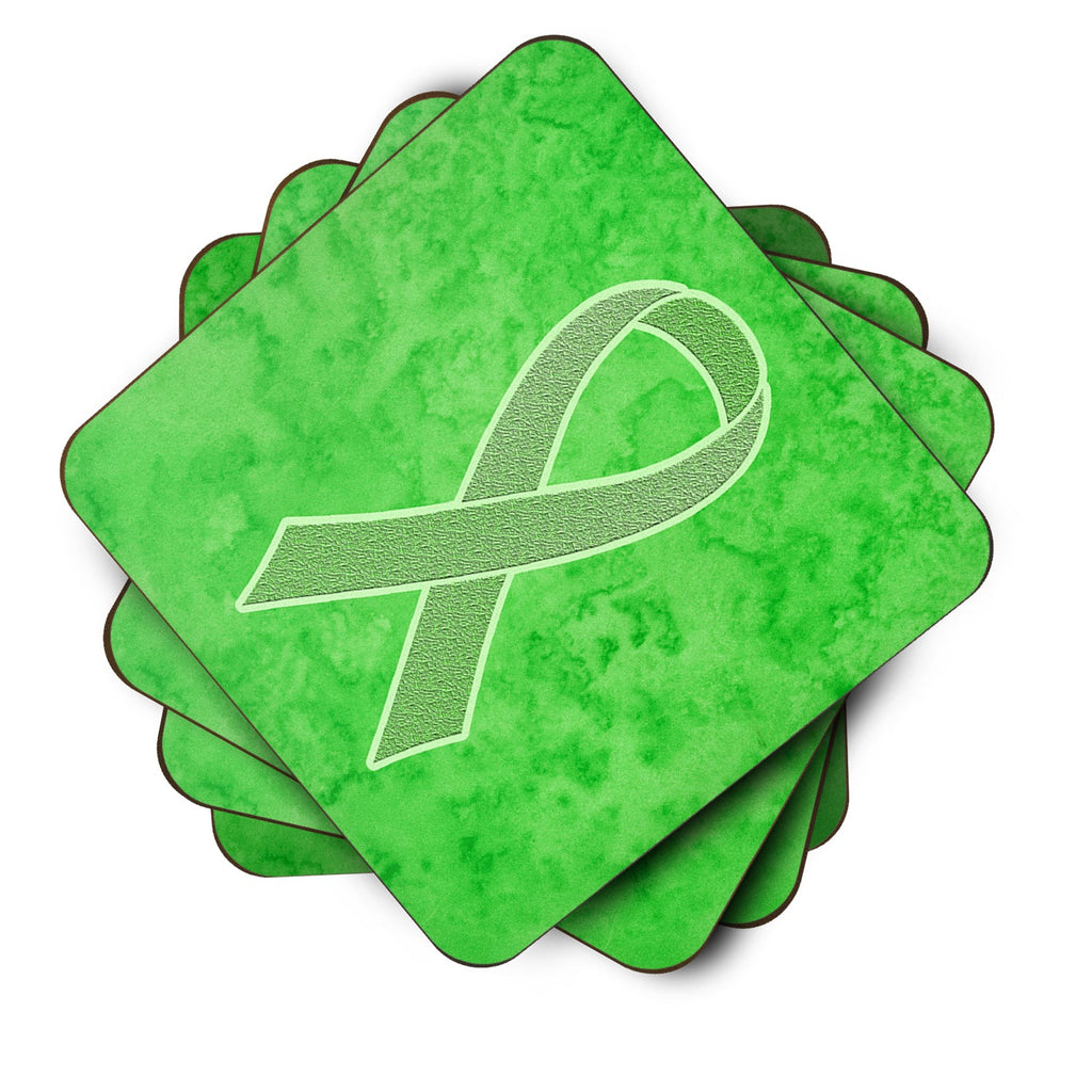 Lime Green Ribbon for Lymphoma Cancer Awareness Foam Coasters Set of 4 Cup Coasters for Indoor Outdoor, Tabletop Protection, Anti Slip, Mouse pad Material