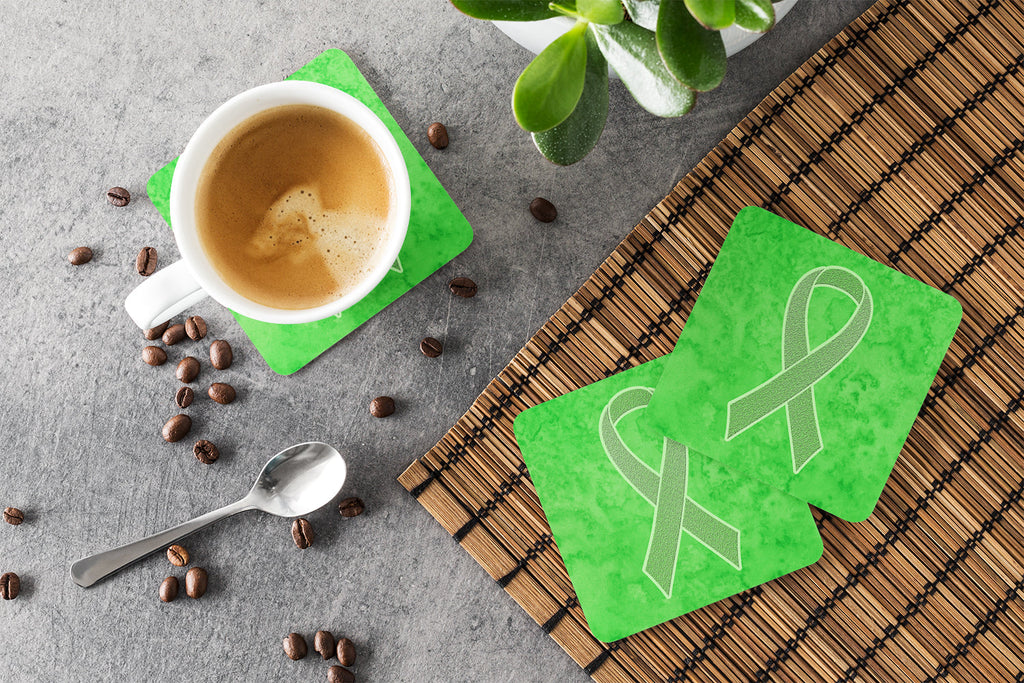 Lime Green Ribbon for Lymphoma Cancer Awareness Foam Coasters Set of 4 Cup Coasters for Indoor Outdoor, Tabletop Protection, Anti Slip, Mouse pad Material