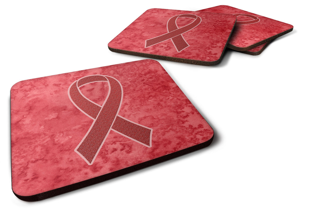 Red Ribbon for Aids Awareness Foam Coasters Set of 4 Cup Coasters for Indoor Outdoor, Tabletop Protection, Anti Slip, Mouse pad Material