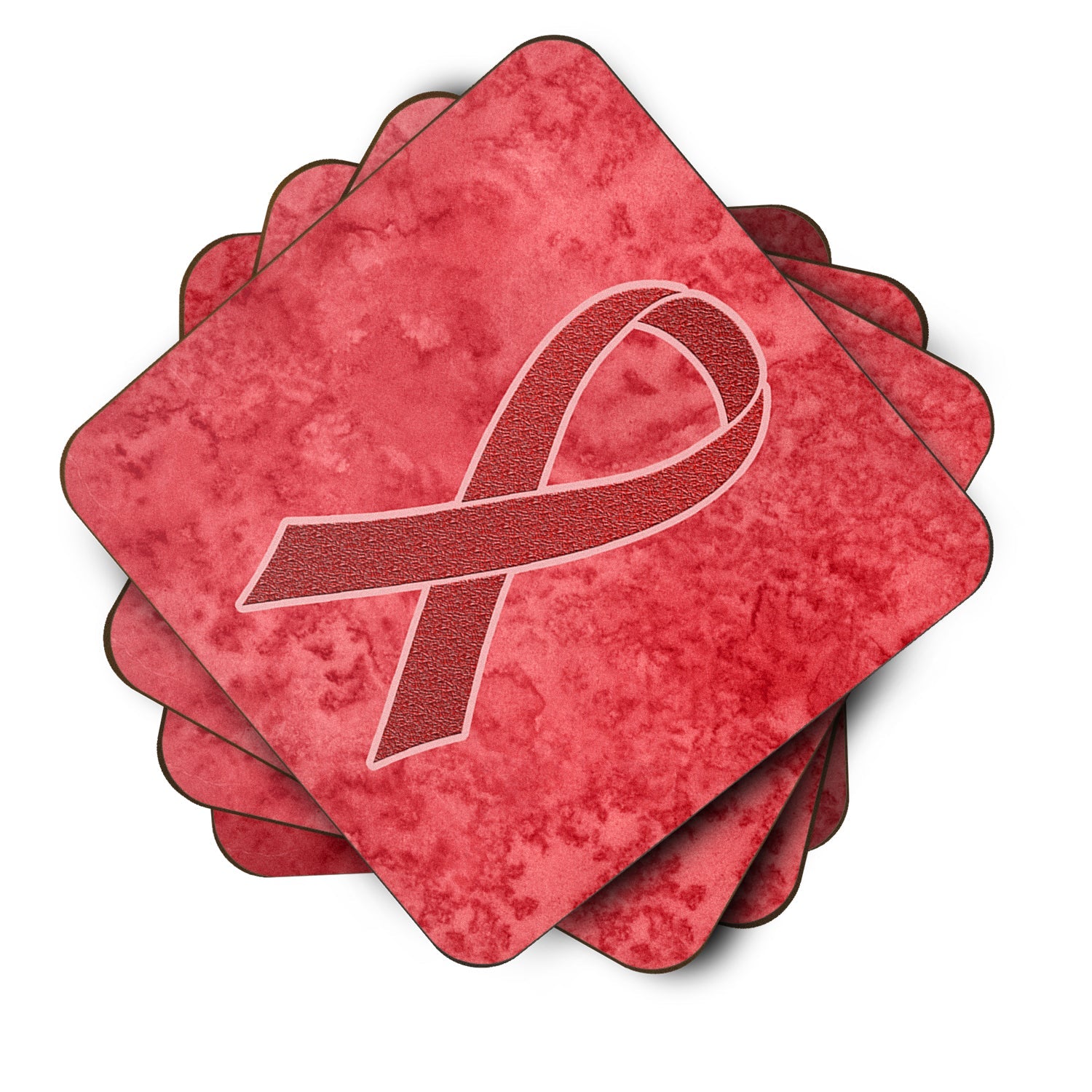 Red Ribbon for Aids Awareness Foam Coasters Set of 4 Cup Coasters for Indoor Outdoor, Tabletop Protection, Anti Slip, Mouse pad Material