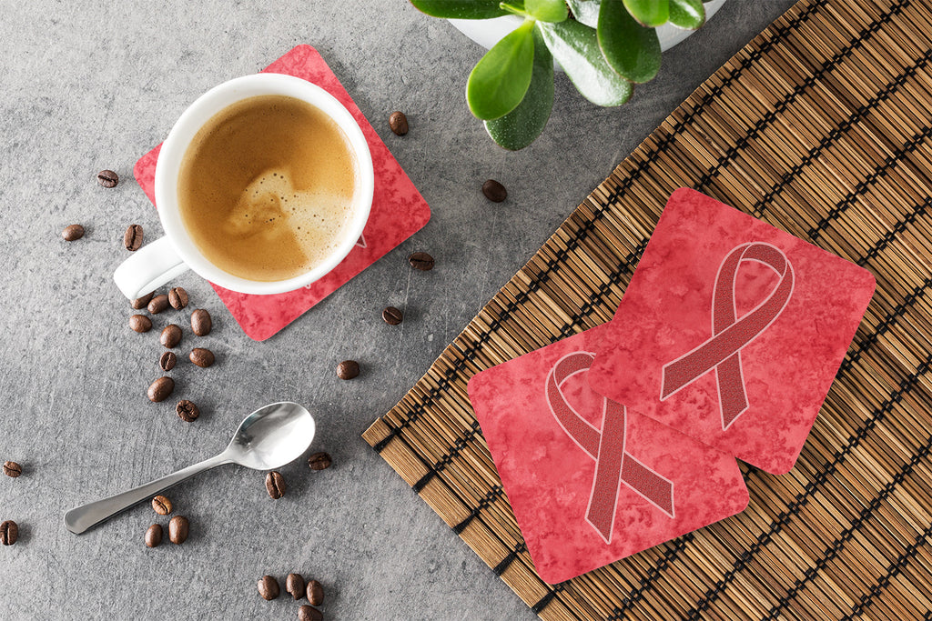 Red Ribbon for Aids Awareness Foam Coasters Set of 4 Cup Coasters for Indoor Outdoor, Tabletop Protection, Anti Slip, Mouse pad Material