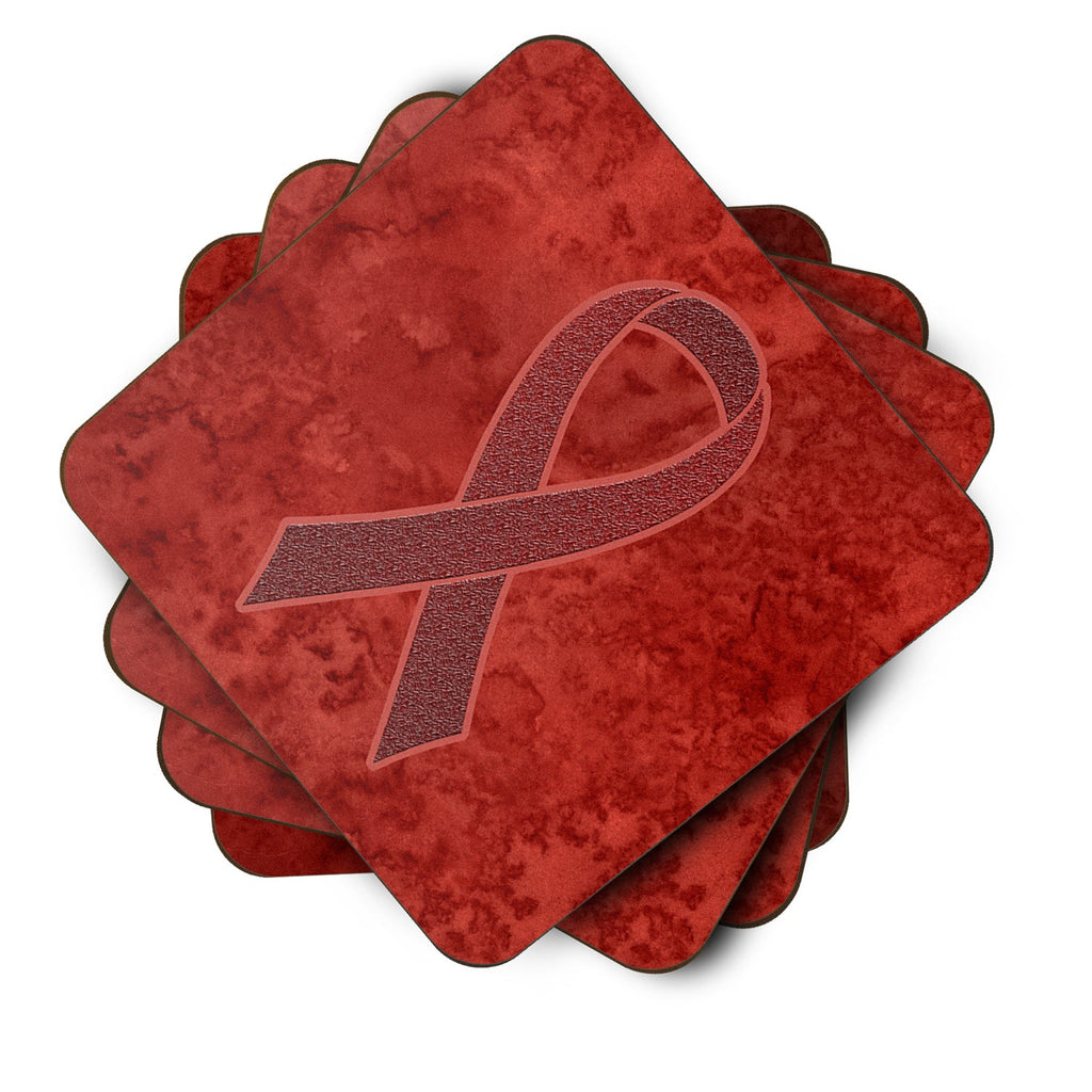 Burgundy Ribbon for Multiple Myeloma Cancer Awareness Foam Coasters Set of 4 Cup Coasters for Indoor Outdoor, Tabletop Protection, Anti Slip, Mouse pad Material