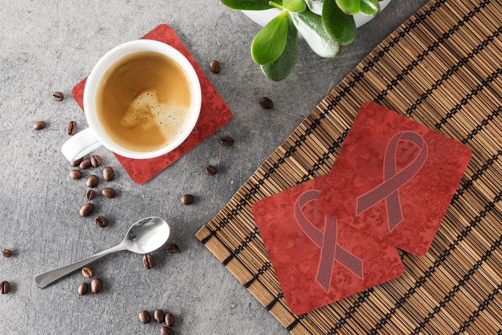Burgundy Ribbon for Multiple Myeloma Cancer Awareness Foam Coasters Set of 4 Cup Coasters for Indoor Outdoor, Tabletop Protection, Anti Slip, Mouse pad Material