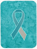 Teal and White Ribbon for Cervical Cancer Awareness Cutting Board Tempered Glass Kitchen Cutting Surface, Heat Resistant Chopping, Non-Slip Feet, Food Prep & Serving