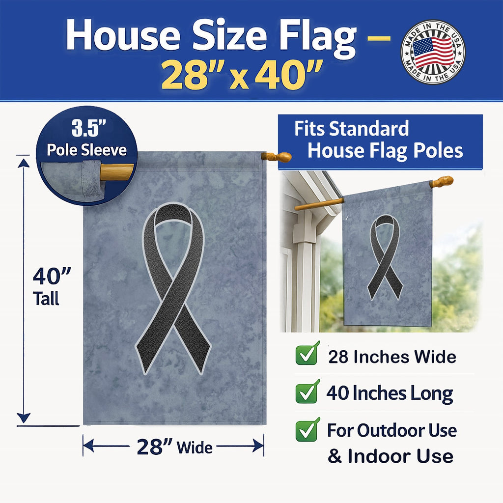 Black Ribbon for Melanoma Cancer Awareness House Flag 28x40 Porch Sleeve Pole Decorative Outside Yard Banner Artwork Wall Hanging, Polyester