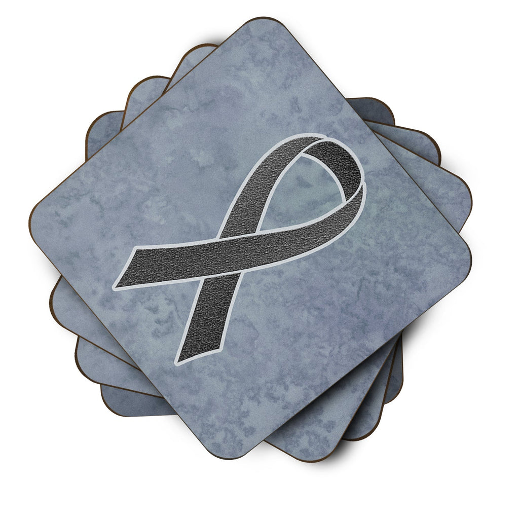 Black Ribbon for Melanoma Cancer Awareness Foam Coasters Set of 4 Cup Coasters for Indoor Outdoor, Tabletop Protection, Anti Slip, Mouse pad Material