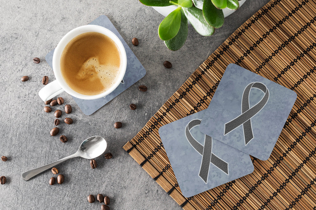 Black Ribbon for Melanoma Cancer Awareness Foam Coasters Set of 4 Cup Coasters for Indoor Outdoor, Tabletop Protection, Anti Slip, Mouse pad Material
