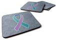 Teal, Pink and Blue Ribbon for Thyroid Cancer Awareness Foam Coasters Set of 4 Cup Coasters for Indoor Outdoor, Tabletop Protection, Anti Slip, Mouse pad Material