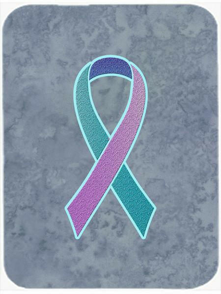 Teal, Pink and Blue Ribbon for Thyroid Cancer Awareness Cutting Board Tempered Glass Kitchen Cutting Surface, Heat Resistant Chopping, Non-Slip Feet, Food Prep & Serving