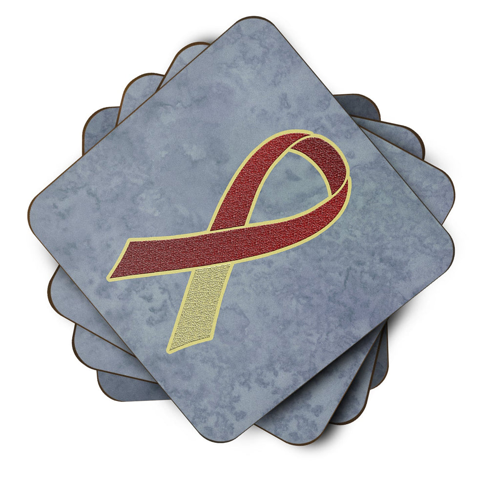 Burgundy and Ivory Ribbon for Head and Neck Cancer Awareness Foam Coasters Set of 4 Cup Coasters for Indoor Outdoor, Tabletop Protection, Anti Slip, Mouse pad Material
