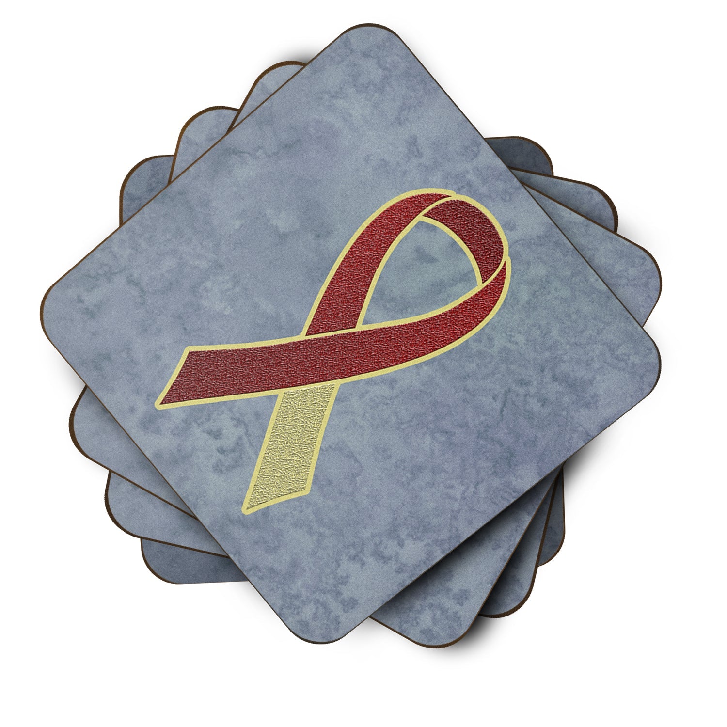 Burgundy and Ivory Ribbon for Head and Neck Cancer Awareness Foam Coasters Set of 4 Cup Coasters for Indoor Outdoor, Tabletop Protection, Anti Slip, Mouse pad Material