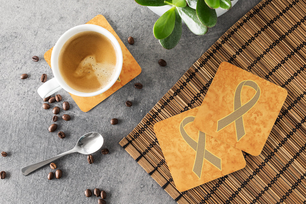 Peach Ribbon for Uterine Cancer Awareness Foam Coasters Set of 4 Cup Coasters for Indoor Outdoor, Tabletop Protection, Anti Slip, Mouse pad Material