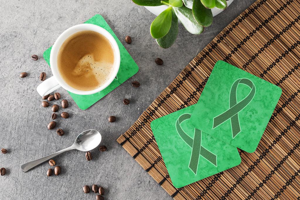Kelly Green Ribbon for Kidney Cancer Awareness Foam Coasters Set of 4 Cup Coasters for Indoor Outdoor, Tabletop Protection, Anti Slip, Mouse pad Material