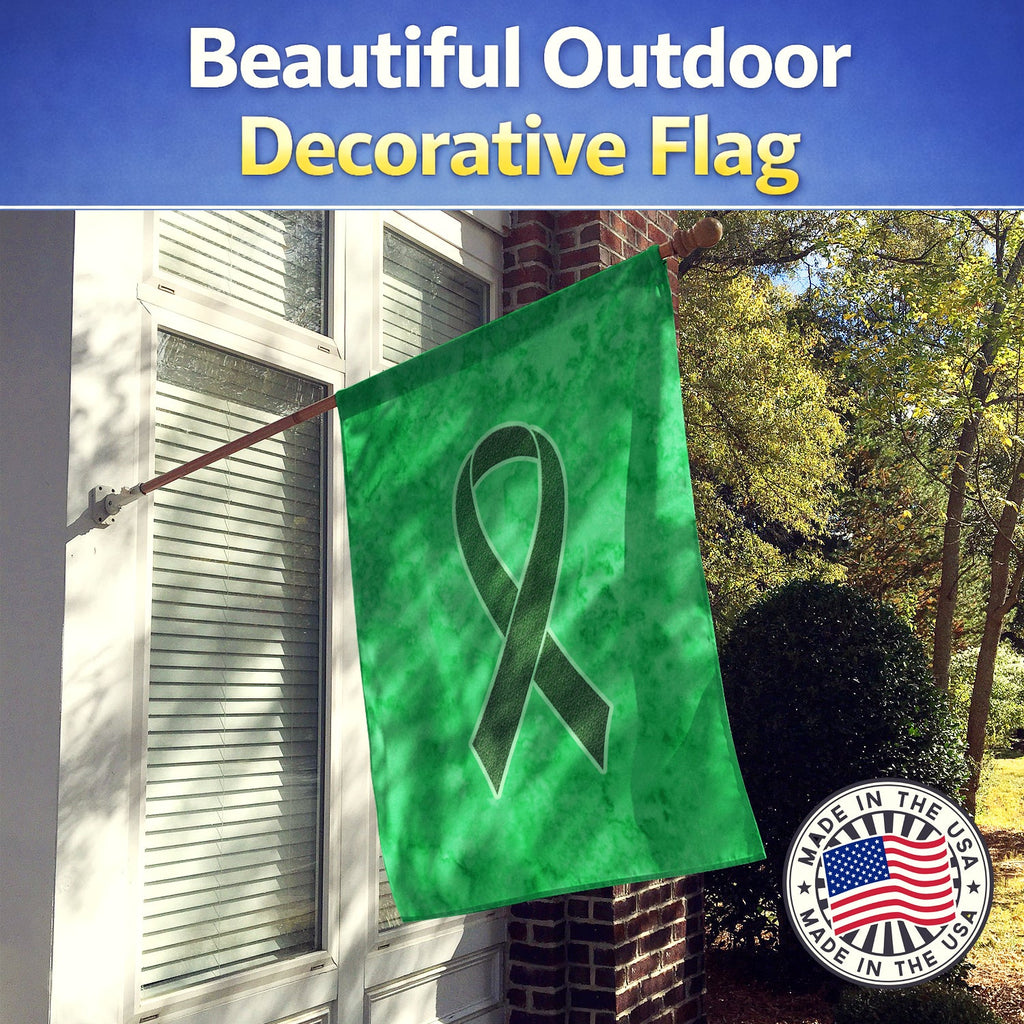 Emerald Green Ribbon for Liver Cancer Awareness House Flag 28x40 Porch Sleeve Pole Decorative Outside Yard Banner Artwork Wall Hanging, Polyester