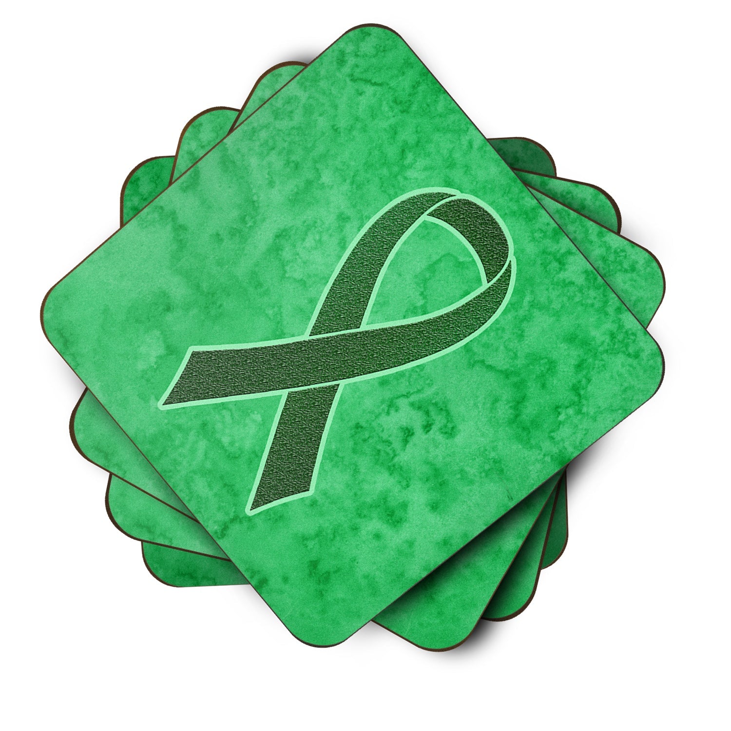 Emerald Green Ribbon for Liver Cancer Awareness Foam Coasters Set of 4 Cup Coasters for Indoor Outdoor, Tabletop Protection, Anti Slip, Mouse pad Material