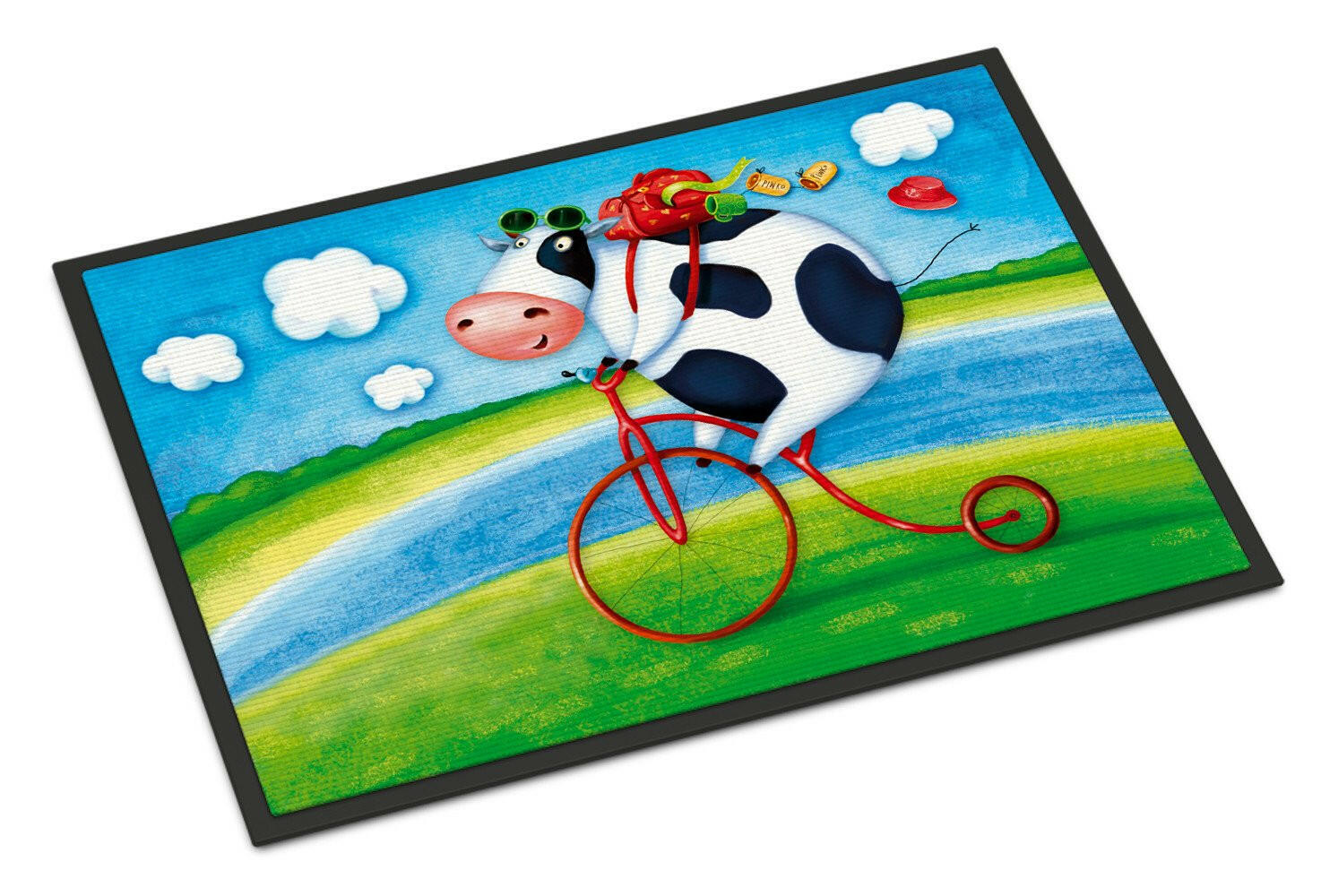 Cow riding Bicycle Doormat Indoor Outdoor 24H X 36W Front Door Mat Rugs for Entryway, Non Slip Washable Low Pile,