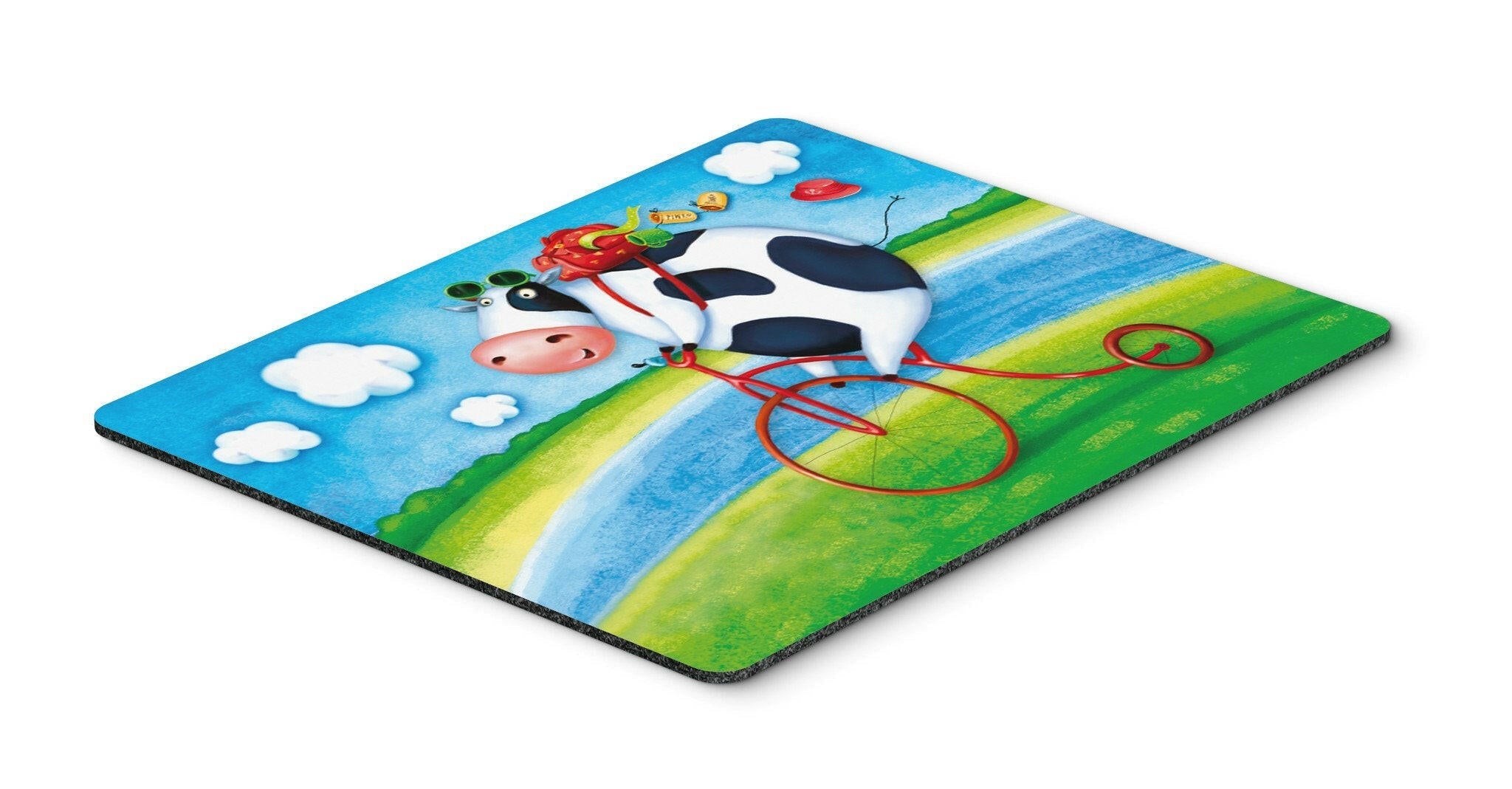 Cow riding Bicycle Mouse Pad, Heat Resistant Trivet Hot Pad , Non Slip Rubber Desk Mat, Kitchen Counter Protector, Home Office Decor Gift