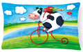 Cow riding Bicycle Decorative Throw Pillow 12x16 Indoor Outdoor Accent Cushion, Fabric Cover with Insert for Sofa, Bed, Porch & Living Room
