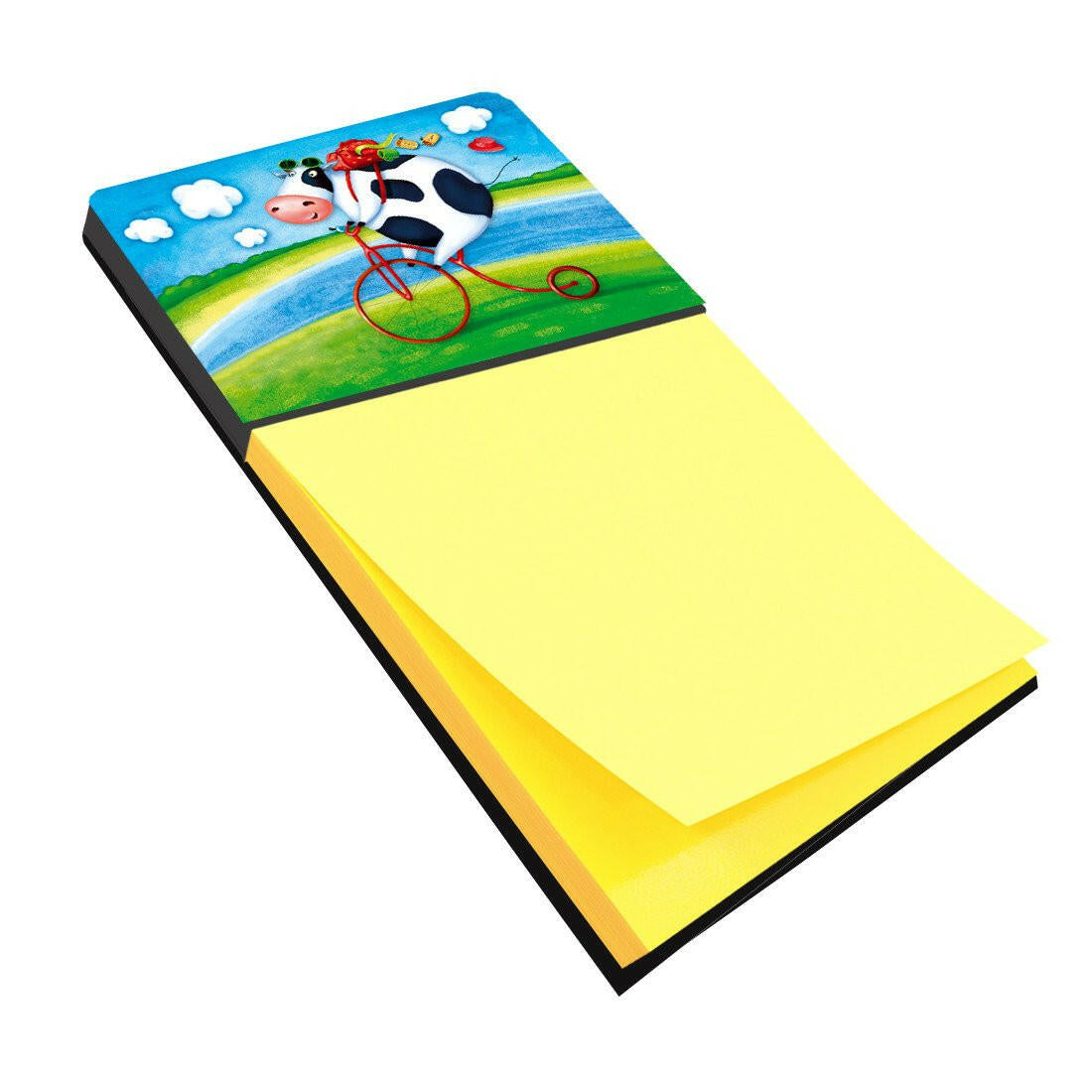 Cow riding Bicycle Watercolor Sticky Note Holder Refillable Dispenser Desk Accessory 3x3 Pad Gift