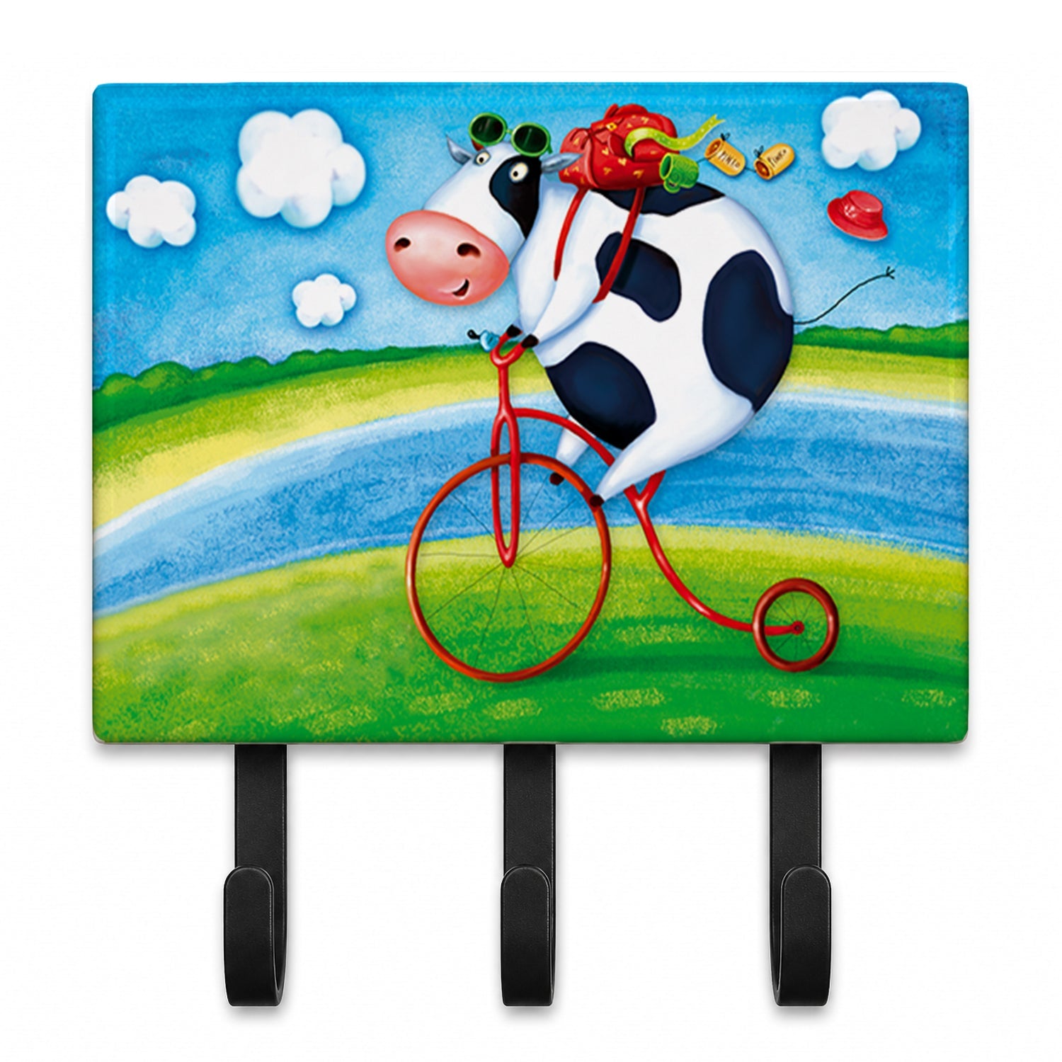 Cow riding Bicycle Leash or Key Holder Wall Hooks, Coat Rack Wall Mount, for Hanging Keys, Towels, Aprons, Leashes