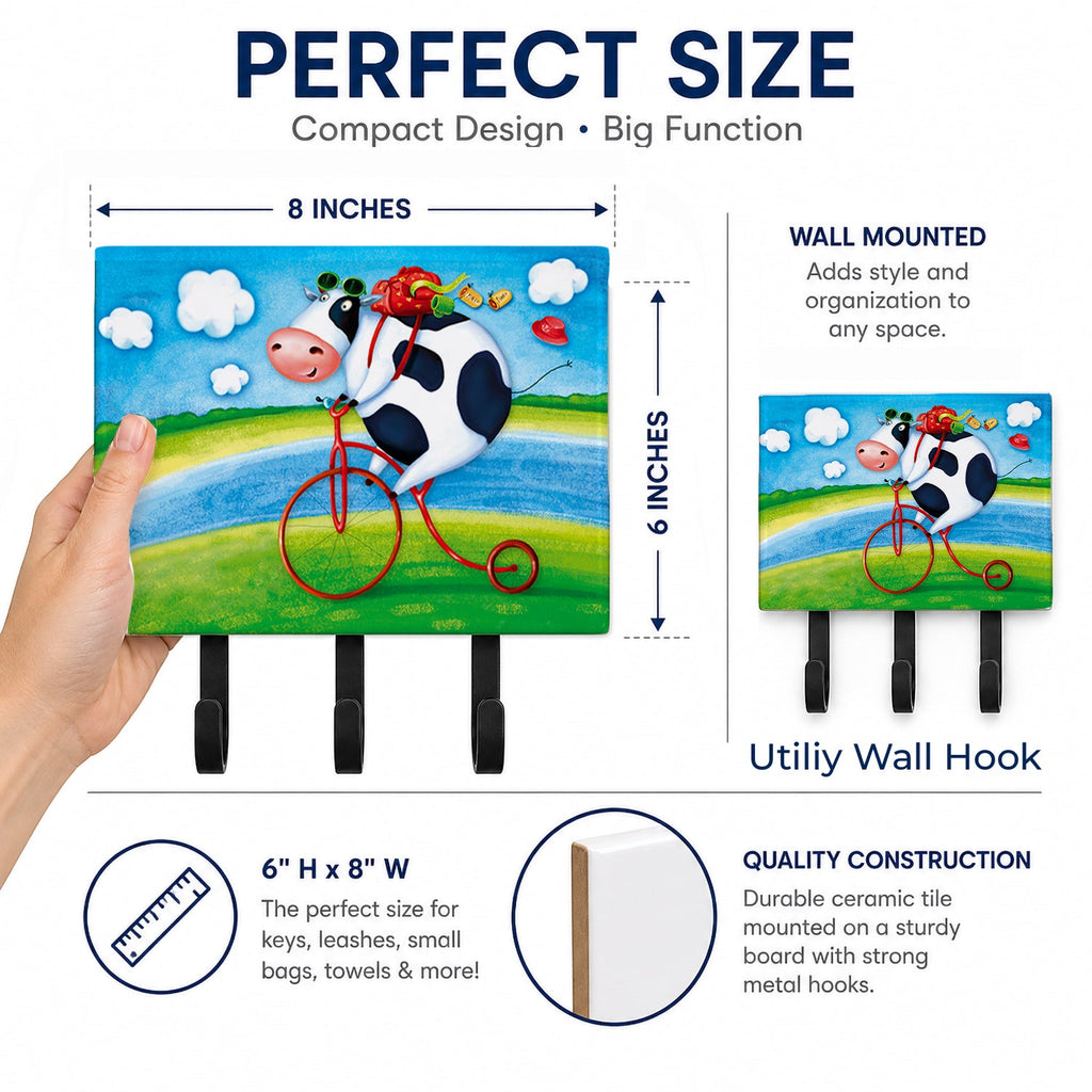Cow riding Bicycle Leash or Key Holder Wall Hooks, Coat Rack Wall Mount, for Hanging Keys, Towels, Aprons, Leashes
