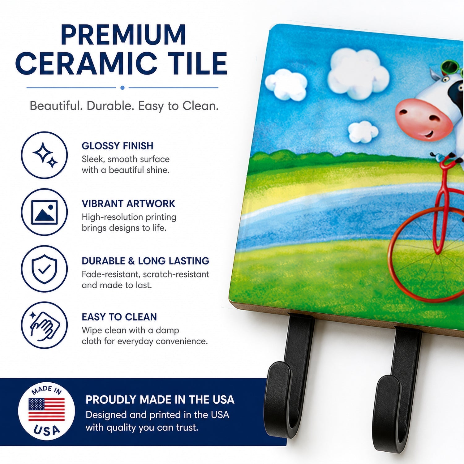 Cow riding Bicycle Leash or Key Holder Wall Hooks, Coat Rack Wall Mount, for Hanging Keys, Towels, Aprons, Leashes