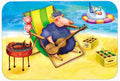 Pig Sunbathing on the Beach Cutting Board Tempered Glass Kitchen Cutting Surface, Heat Resistant Chopping, Non-Slip Feet, Food Prep & Serving