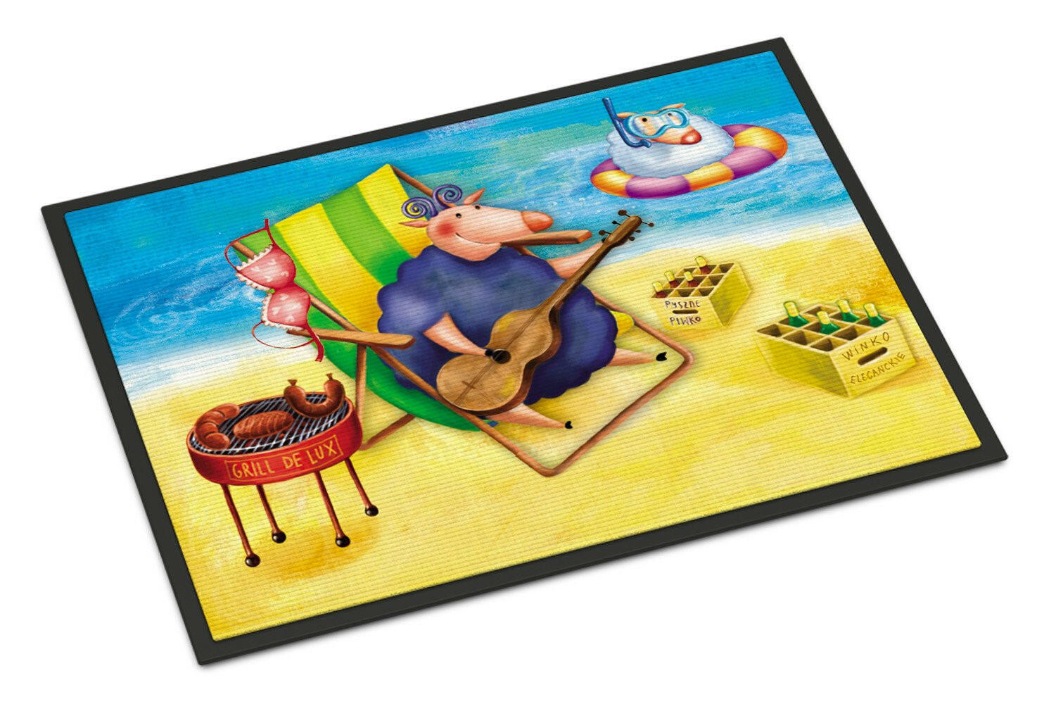 Pig Sunbathing on the Beach Doormat Indoor Outdoor 18H X 27W Front Door Mat Rugs for Entryway, Non Slip Washable