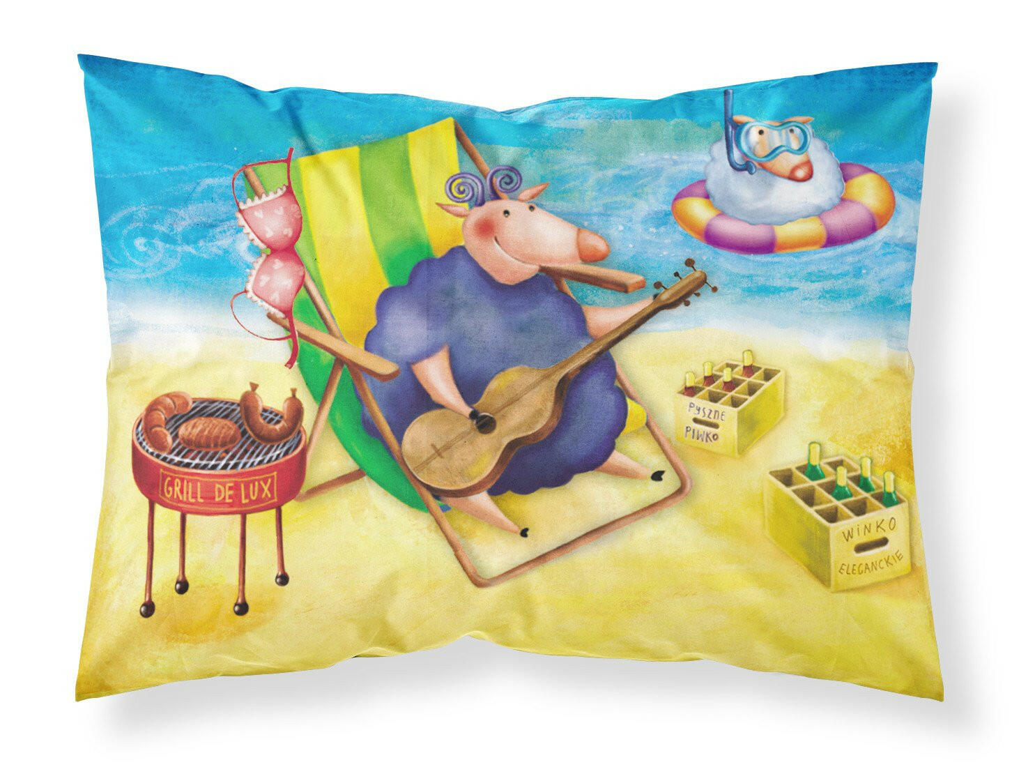 Pig Sunbathing on the Beach Standard Pillowcase Lightweight Super Soft Easy Care Decorative Artwork Pillowcase, Standard